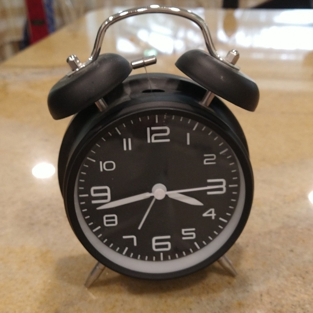 Black vintage style alarm clock battery operated